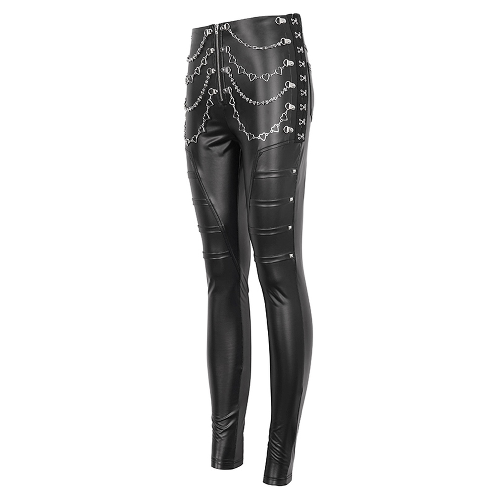 Devil Fashion - Stretchy matte leather high-waisted Pantalon coupe slim - Noir